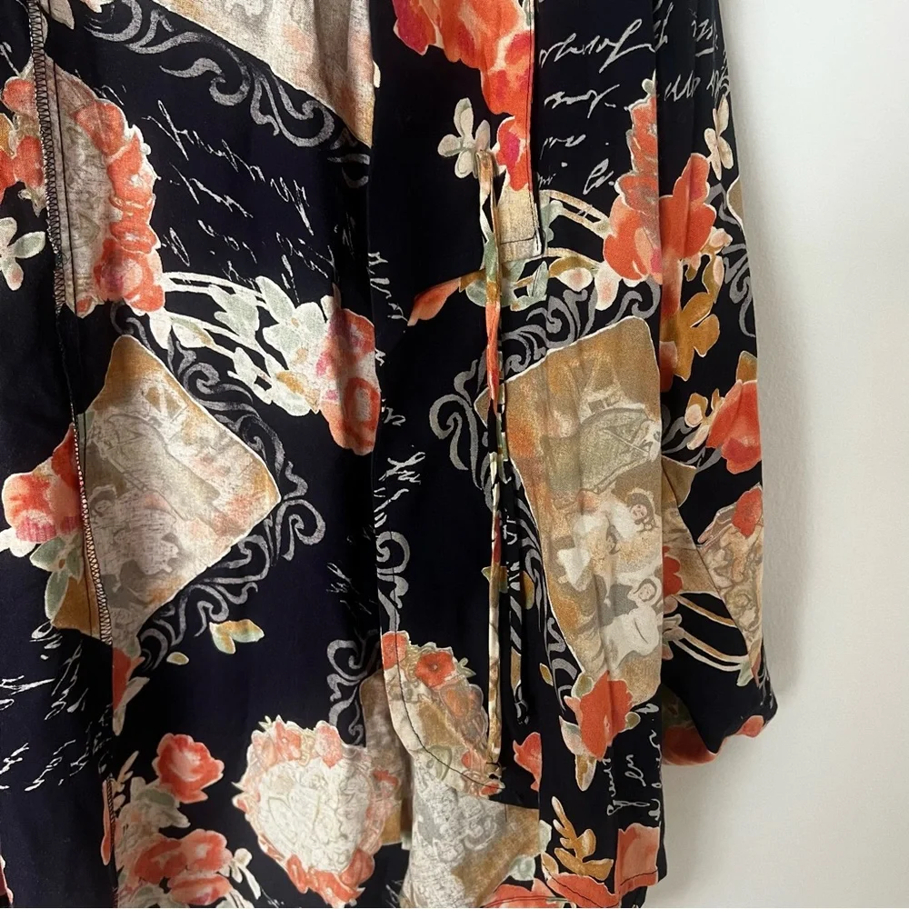 Vintage 90s Y2K Adrian Jordan Front Tie Floral Tie Front Kimono - Picture 3 of 8